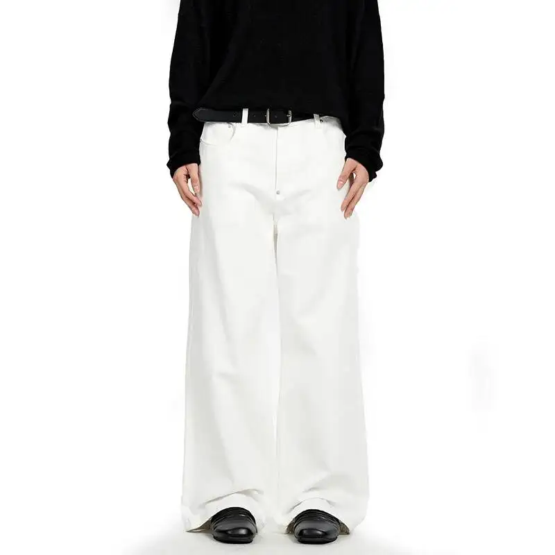 New Autumn Men's Jeans Solid Color Wide Leg Casual All-match Trousers American Style Straight-leg Male Denim Pants 9XAEEQ