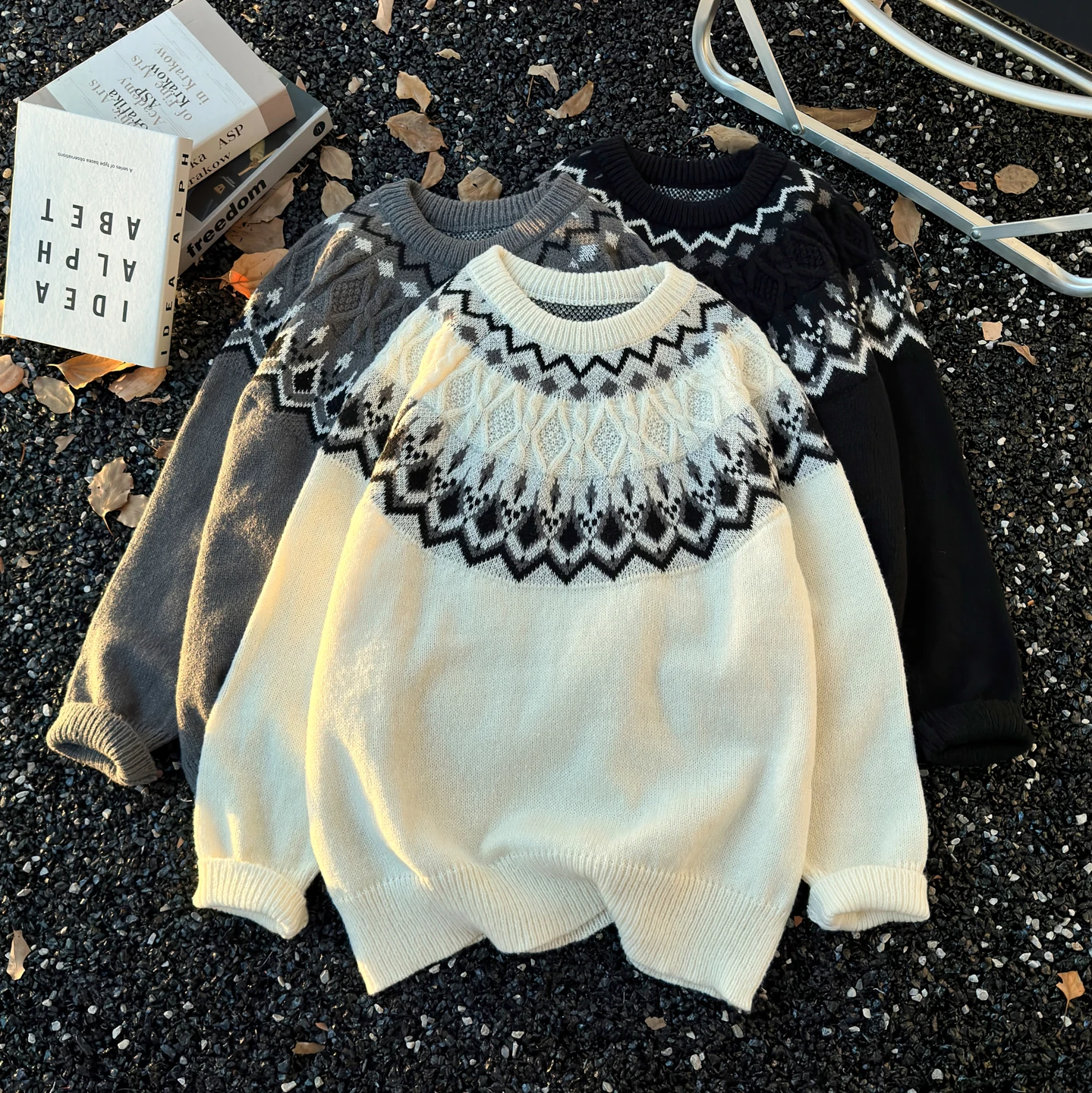 

Couple's Knitted Sweater oulder Insert round Ne Men's Autumn Winter Lazy Retro High-End Feeling Inner Wear Fce Warmth