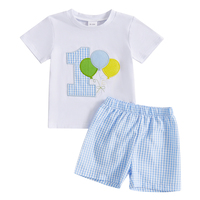 Baby Boy First Birthday Outfit 1 Balloon Short Sleeve T Shirt Shorts One Year Old Birthday Clothes