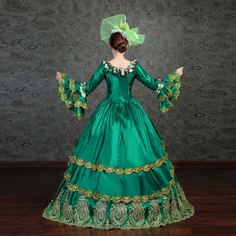 Maßgeschneidertes grünes Ballkleid, mittelalterliche Marie-Abendkleider, historische Renaissance-Abschlussball-Party-Kleider, Maskerade, Halloween