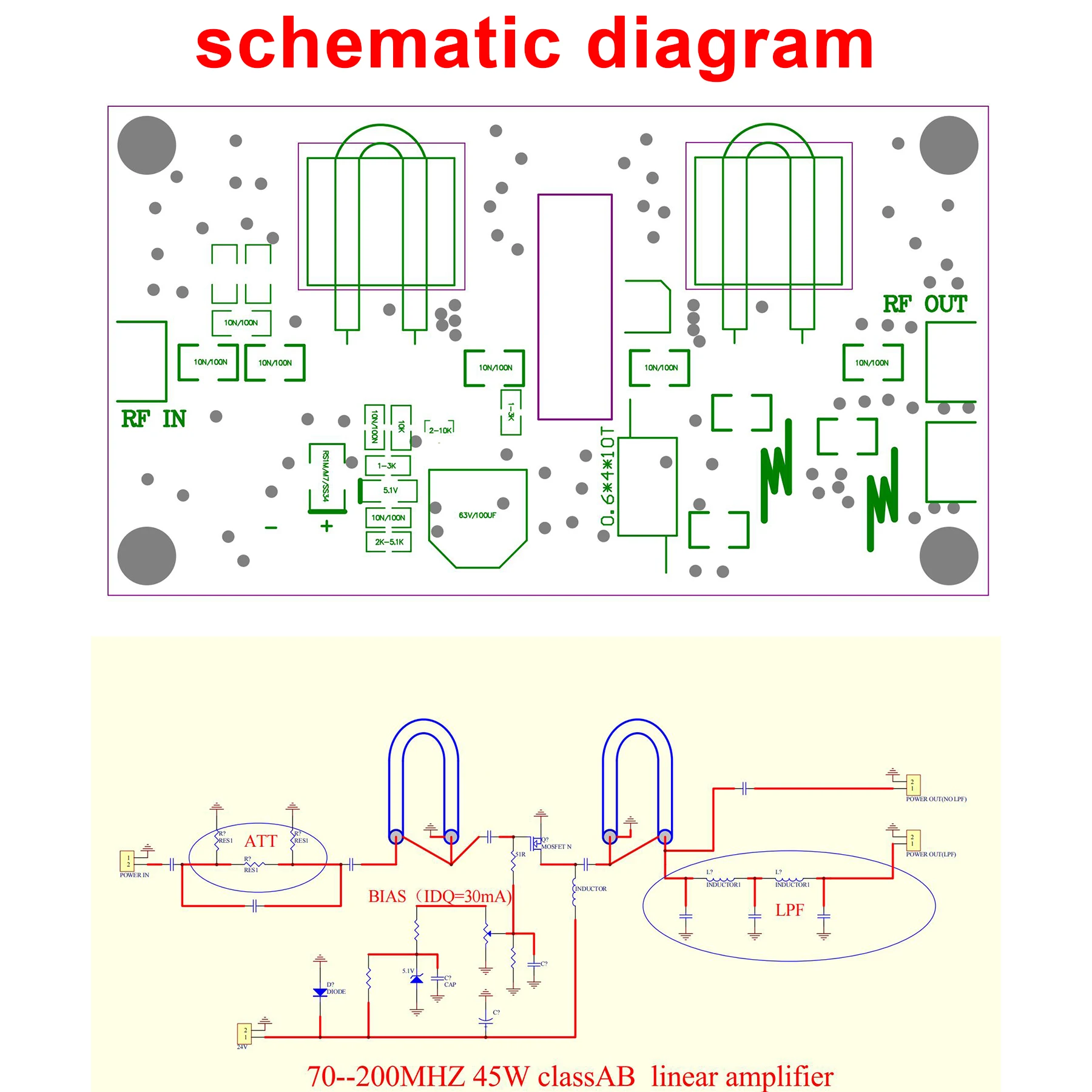 70-200MHZ 45W FM VHF RF power amplifier DIY KITS 45W classAB linear amplifiers FOR HAM radio transceiver transmitter