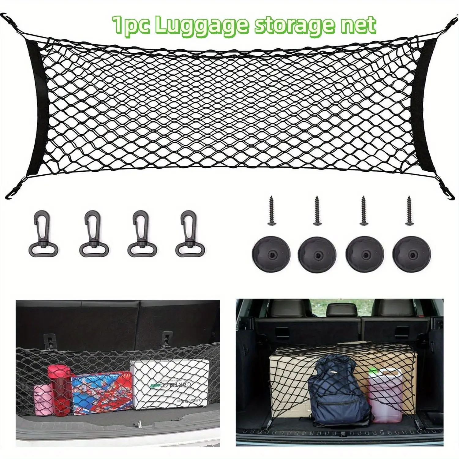 1pc Rear Cargo Net for Garage Storage, Multipurpose Trunk Cargo Storage Netting with Mounting Screw, Elastic Car Net Pocket for