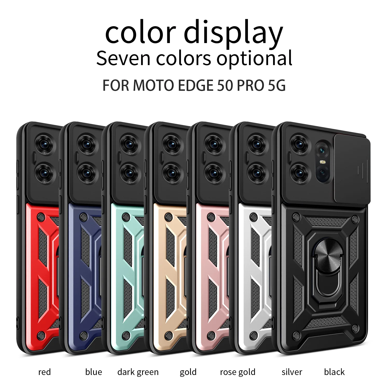 Funda Armor para Motorola Edge 50 Pro, protector de cámara deslizante, funda para teléfono Moto EDGE 50 Pro con anillo magnético.