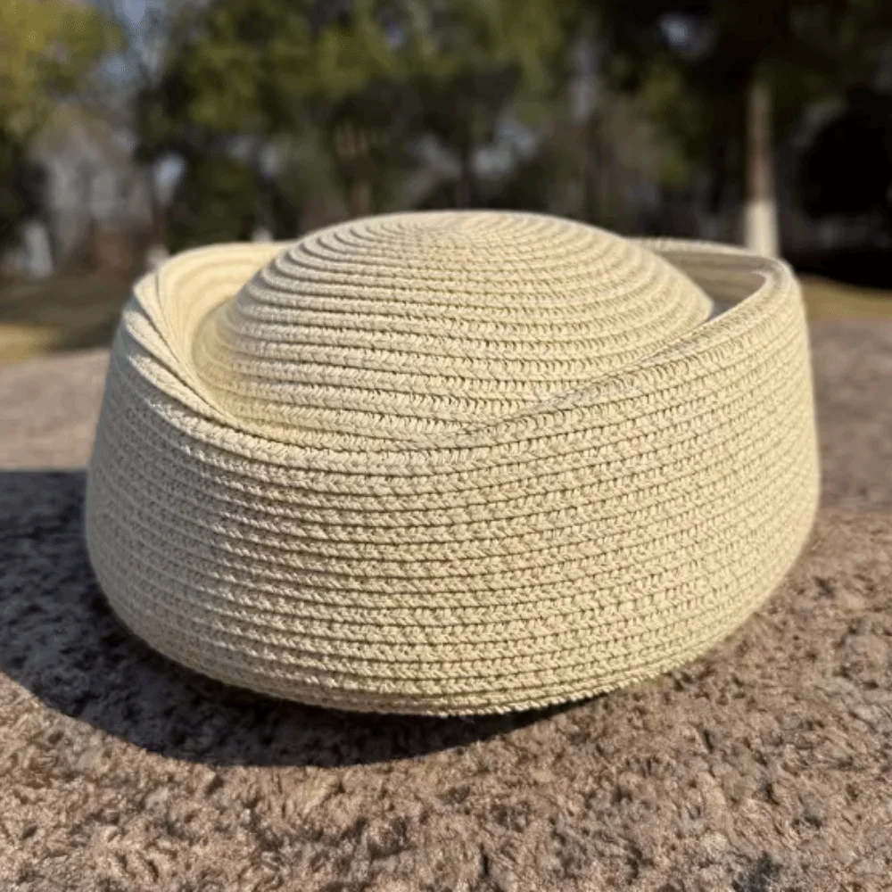 

Fashion Elegant Straw Beret Hat Teardrop Handmade Flight Attendant Hat Classic Simple Vintage Sun Hat Beach Visor