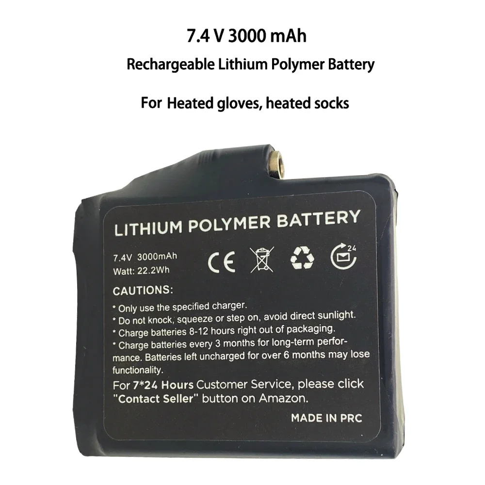 

Heated gloves battery 755060-2S Lithium polymer battery 7.4V 3000mah for heating vest, heating socks, antifreeze battery