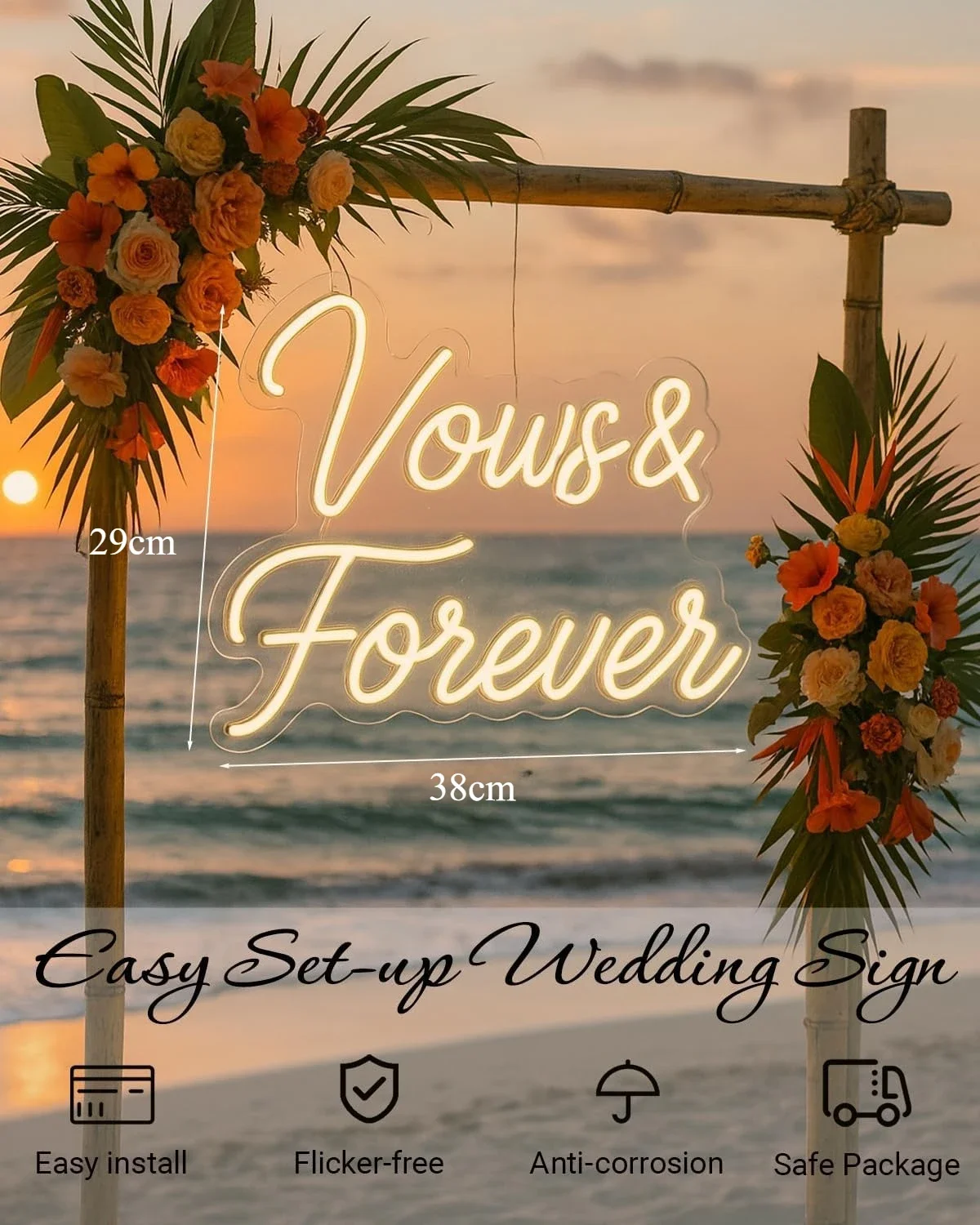 Vows & Forever Neon Sign Art Wall Light USB Powered LED Light Romantic Ceremony & Reception Bedroom Decoration Gift