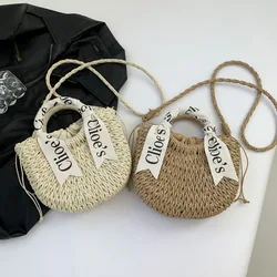 Borse a tracolla per bambini borsa leggera adorabile intrecciata in erba borsa per accessori per bambini dell'asilo portamonete e borsette fuchesi