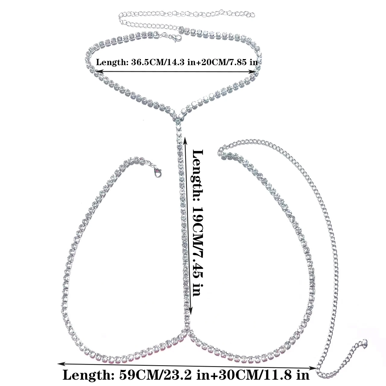 반짝이는 대형 크리스탈 목걸이, 허리 체인, 럭셔리 대형 라인스톤 바디 체인 목걸이, 초크 스트랩, 여성 섹시 주얼리, 패션
