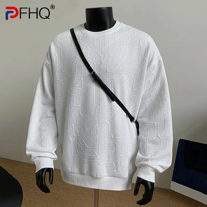 PFHQ Korean Style Men's Sweatshirts Round Collar Jacquard Solid Color Menswear Casual Loose Pullover Male Tops Trendy 21E1005