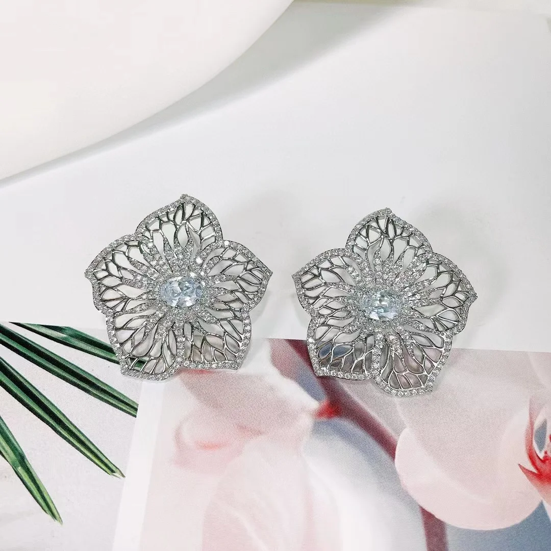 

EYER Luxury Geometric Micro Paved Cubic Zirconia Women Wedding Bridal Party Engagement Flower Earrings Jewelry Party Gift 2022