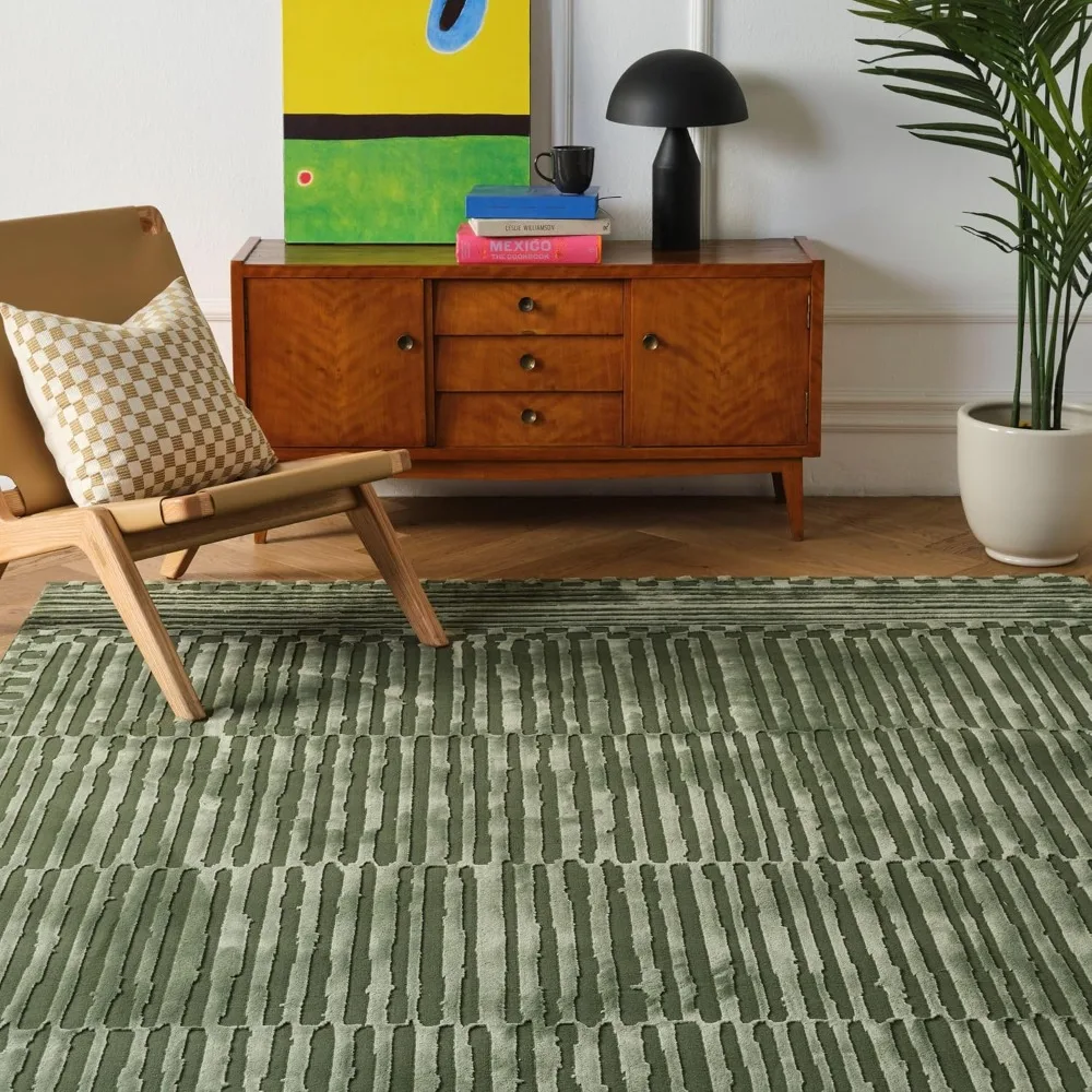 

6''7"x9' Washable Area Rug For Living Room Bedroom - 100% Recycled Oeko-tex Certified, Medium Pile, Green