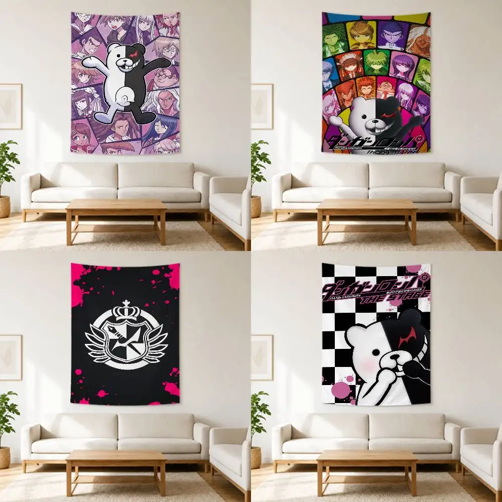 Anime D-Danganronpa Monokuma Tapestry Flags Wall Hanging Background Art Banner for Bedroom Home Outdoor Decor
