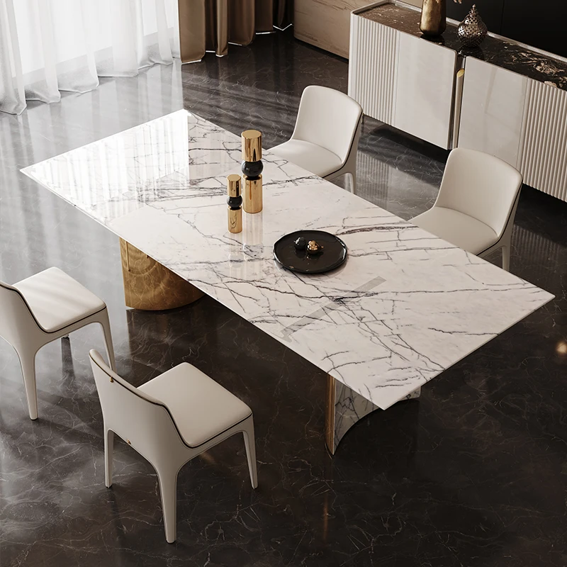 High-end luxury stone dining table Light luxury natural marble dining table Villa dining table