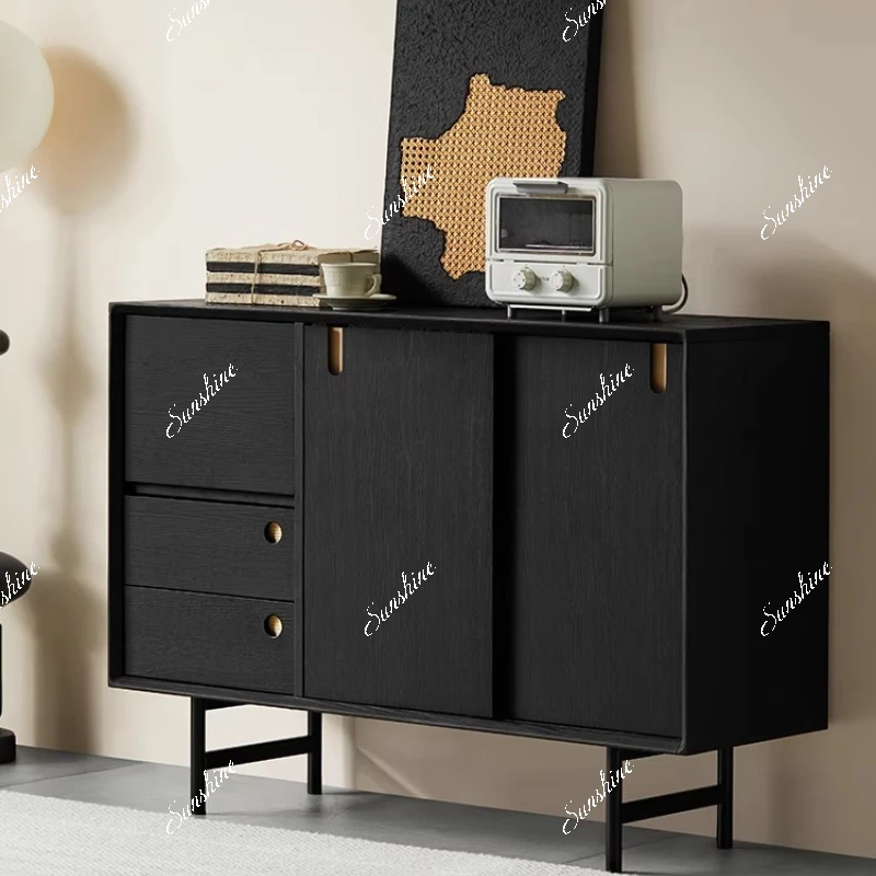 

Solid wood black tea cabinet, living room storage, household entrance chest