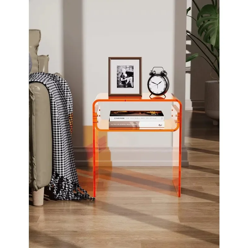 Orange Acrylic Side Table 2 Tier Bedside Tables Living Room Bedroom Home Decor