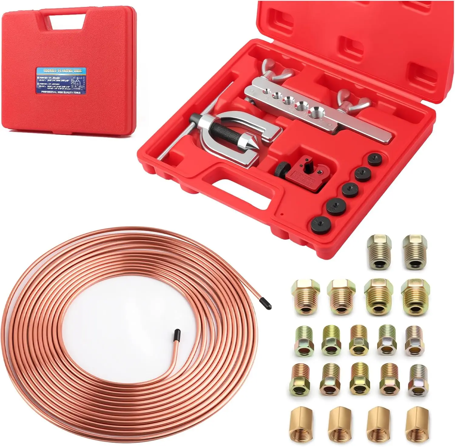 25Ft 3/16' Brake Line Kit with Flaring Tool, Nuts, Adapters, Tube Cutter for Hydraulic Brake Repair