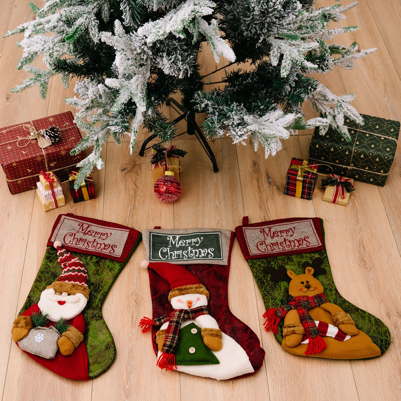 New Christmas Decorations Imitation Tree Bark Hemp Edge Sticker Art Toy Christmas Socks Holiday Children's Gift Socks