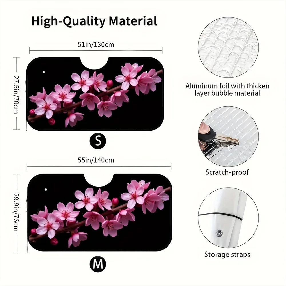 1pc, Pink Cherry Blossom Branch Print Car Windshield Sun Shade, Foldable Sun Visor, Keeps Vehicle Interior Cool, Perfect For Dai