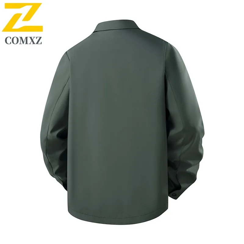 معطف خريفي للرجال من COMXZ متعدد الوظائف وياقة واقفة للأعمال سترة واقية خفيفة غير رسمية بتصميم لون نقي ملابس خارجية خفيفة الوزن