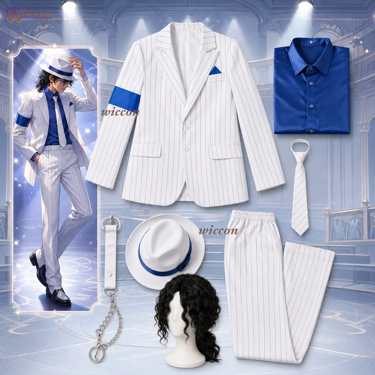 Costume de cosplay Michael Jackson Beat It Smooth Criminal Billie Jean, veste uniforme blanche et noire, pour fête d'Halloween