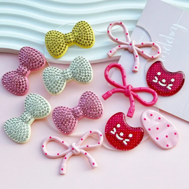 2pcs Colorful Diamond Polka Dot Bow Resin Flatback Charms for Diy Resin Crafts Materials Scrapbooking Embellisdment