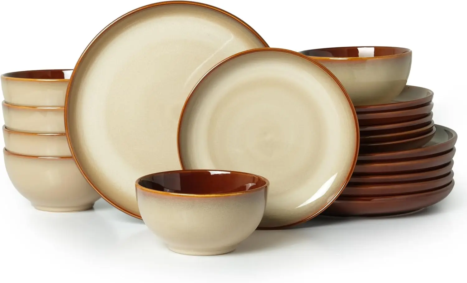 

Ceramic Dish Set for 6, 18 Piece Dinnerware Set for Small to Medium Families, Reactive Glaze Design, Dishwasher & Microwave Safe