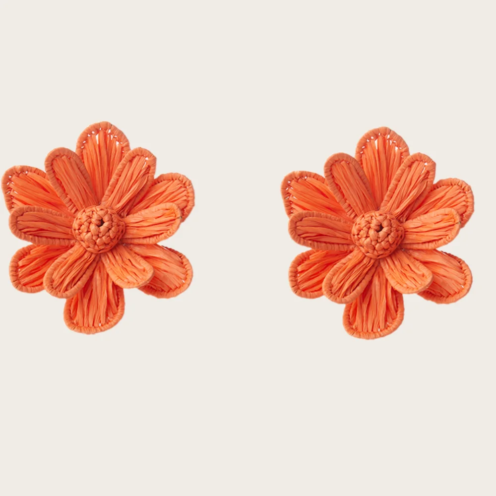 

Orange Lafite Grass Material Daisy Weaving Women's Earrings Art Fresh Summer Sunshine Aretes Para Mujer