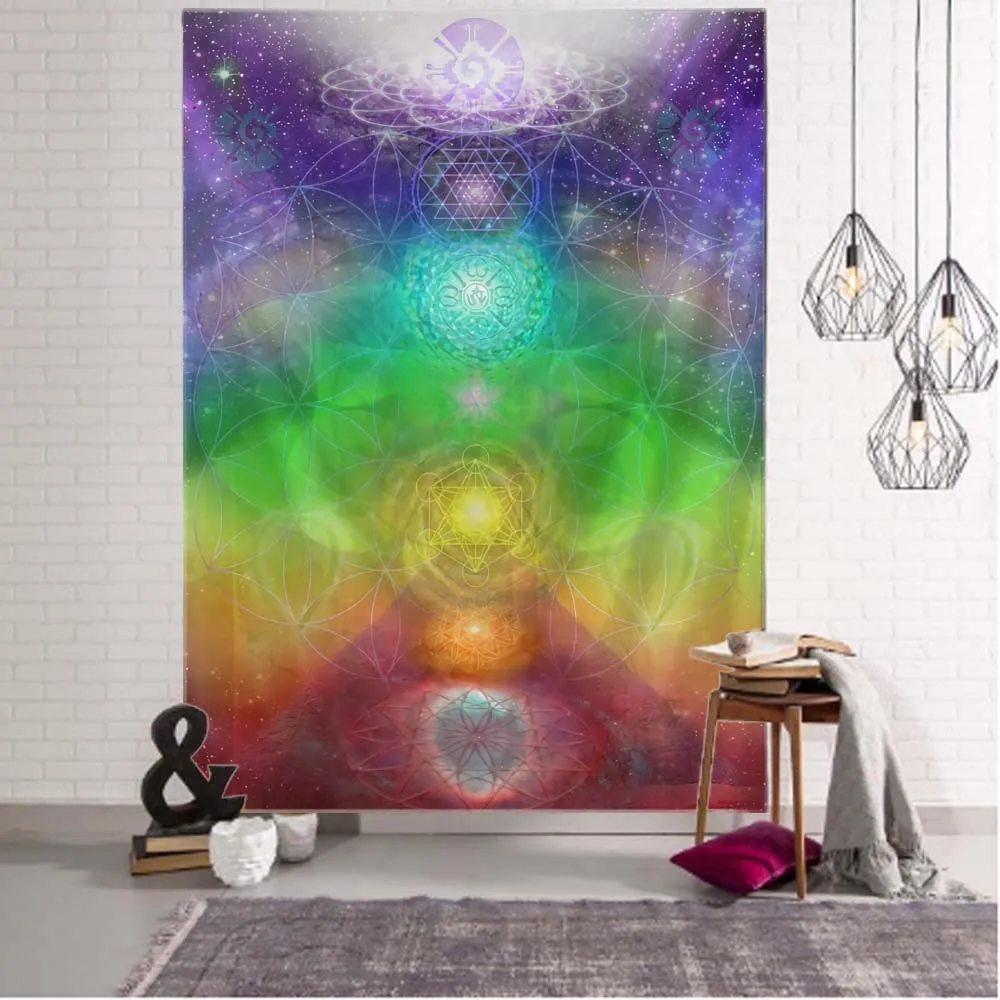 VIKAMA Cosmic Mandala Wandteppich mit Farbverlauf, Nebel, Wohnzimmer, Meditationsraum, skandinavische, böhmische, spirituelle Kunstdekoration