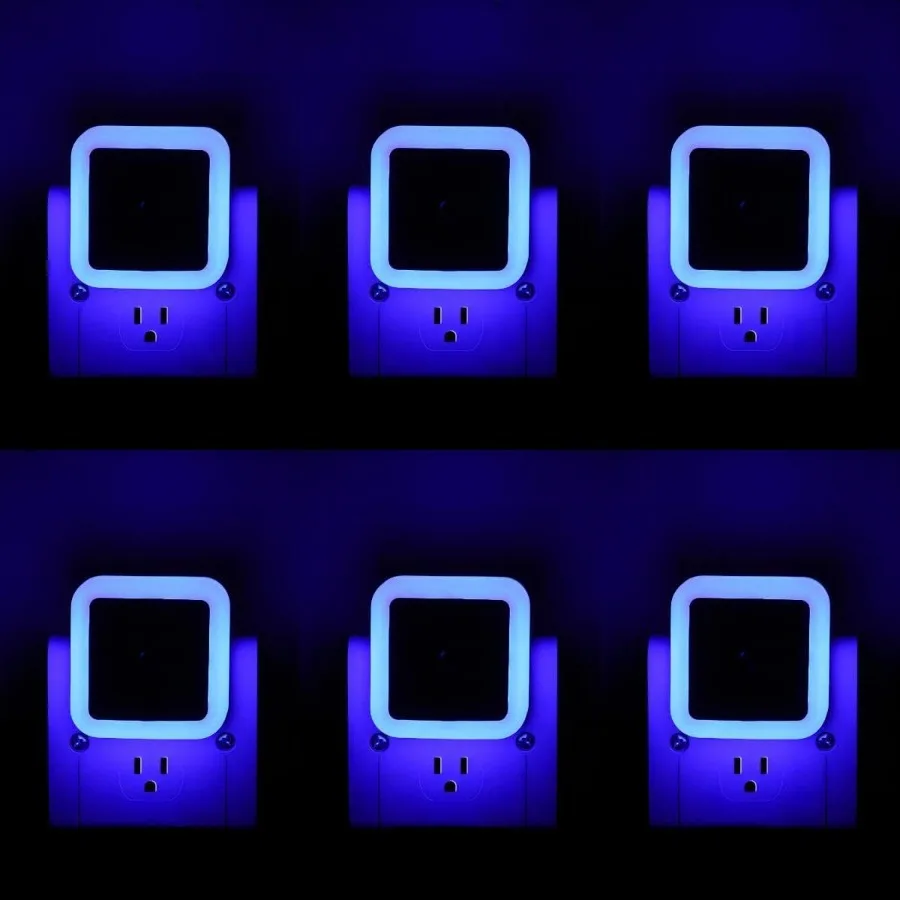 

6 Pack Blue LED Night Light Plug in Dusk to Dawn Sensor Automatic On and Off Energy Efficient Soft Glow ry Bedroom Bathroom Hal