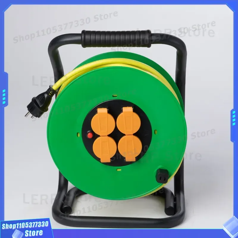 40m Garden Cable Reel with IP44 CEE Schuko Sockets Plastic Extension Cord Outdoor Power Supply Drum for Home and Workshop Use