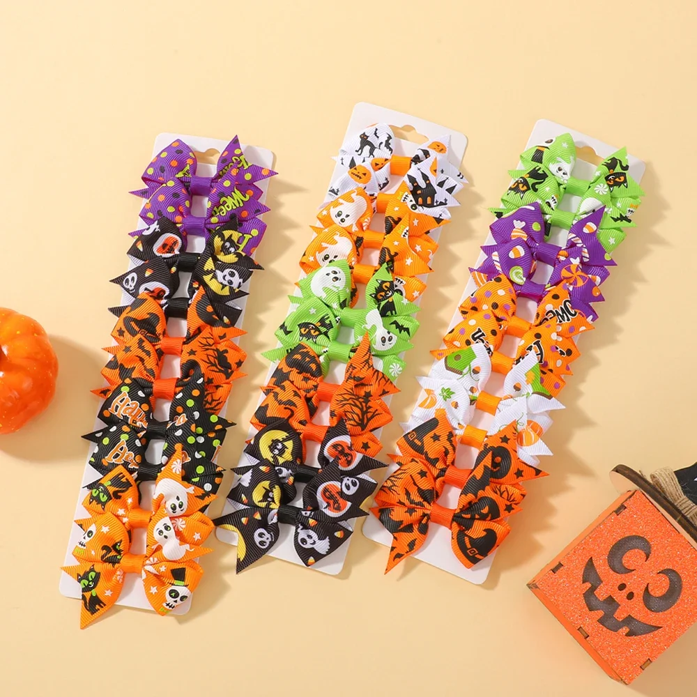 

10Pcs/Set Halloween Bows Hair Clips for Baby Girl Ornament Pumpkin Bat Hairpin Party Decoration Headdress Kids Hair Accessories