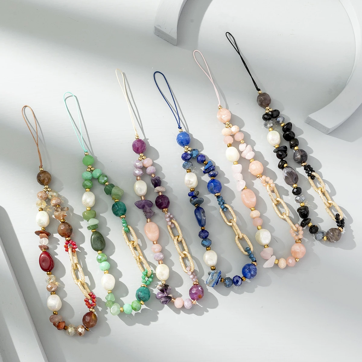 Fashion Stone Acrylic Beaded Mobile Phone Chain Women Anti-Lost Wrist Strap Colorful Telephone Lanyard For Jewelry Accessory