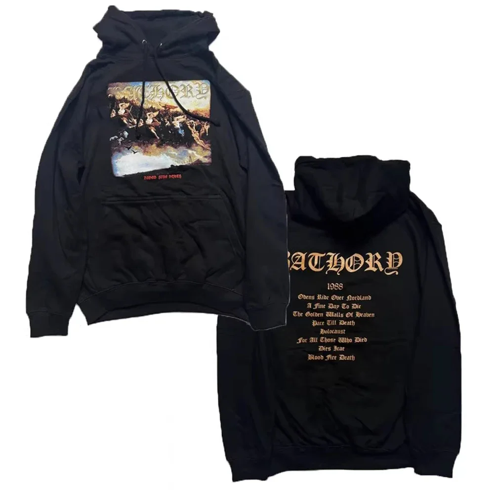 Black Heavy Metal Band Bathory Hoody Tops Mens Hoodies Hooded Y2k Vintage Hip Hop Streetwear Hoodie Oversized Zip-up Hoody Coats