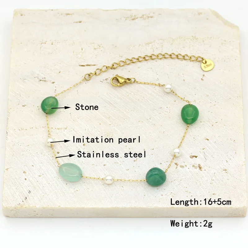 Natural Stone Pearl Bead String Handmade Pendant Bracelet For Women Stainless Steel Gold Plated Chain Bracelet Female Jewelry