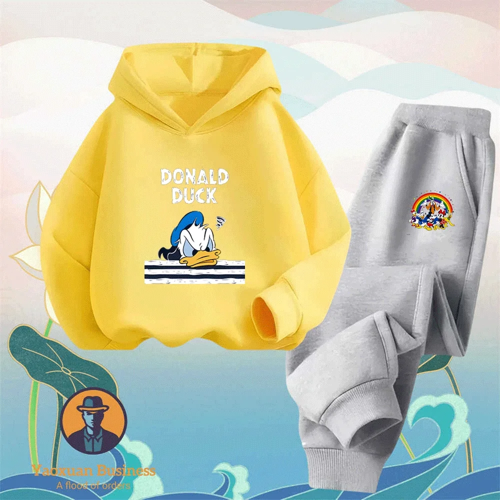 شعبية 2025 دونالد داك بنين بنات 2 قطعة هوديي مجموعة لطيف الكرتون طباعة يندبروف الدافئة الخريف الشتاء أنيق #6