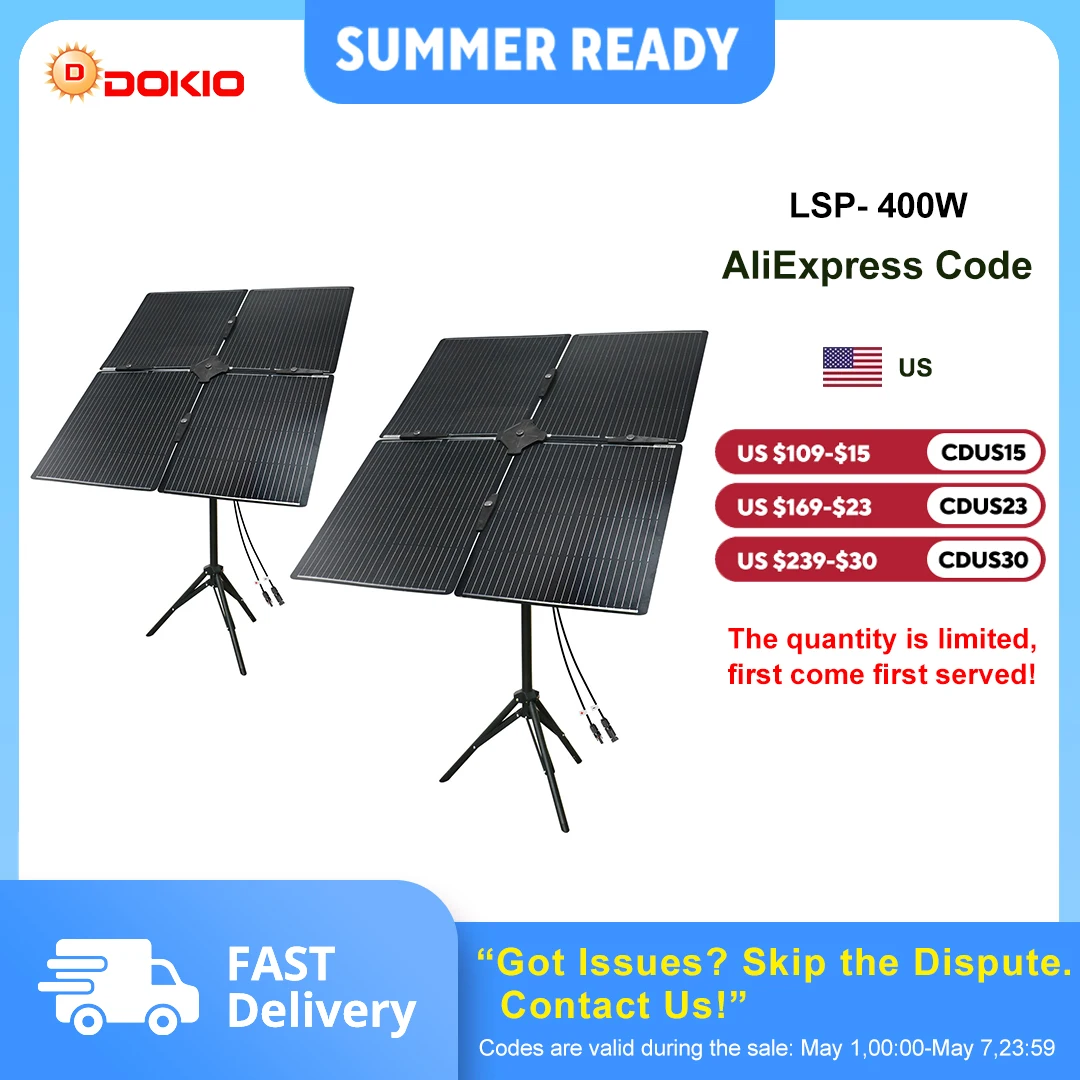 DOKIO 400W Portable Detachable Blade Solar Panel Kit (8×50W)