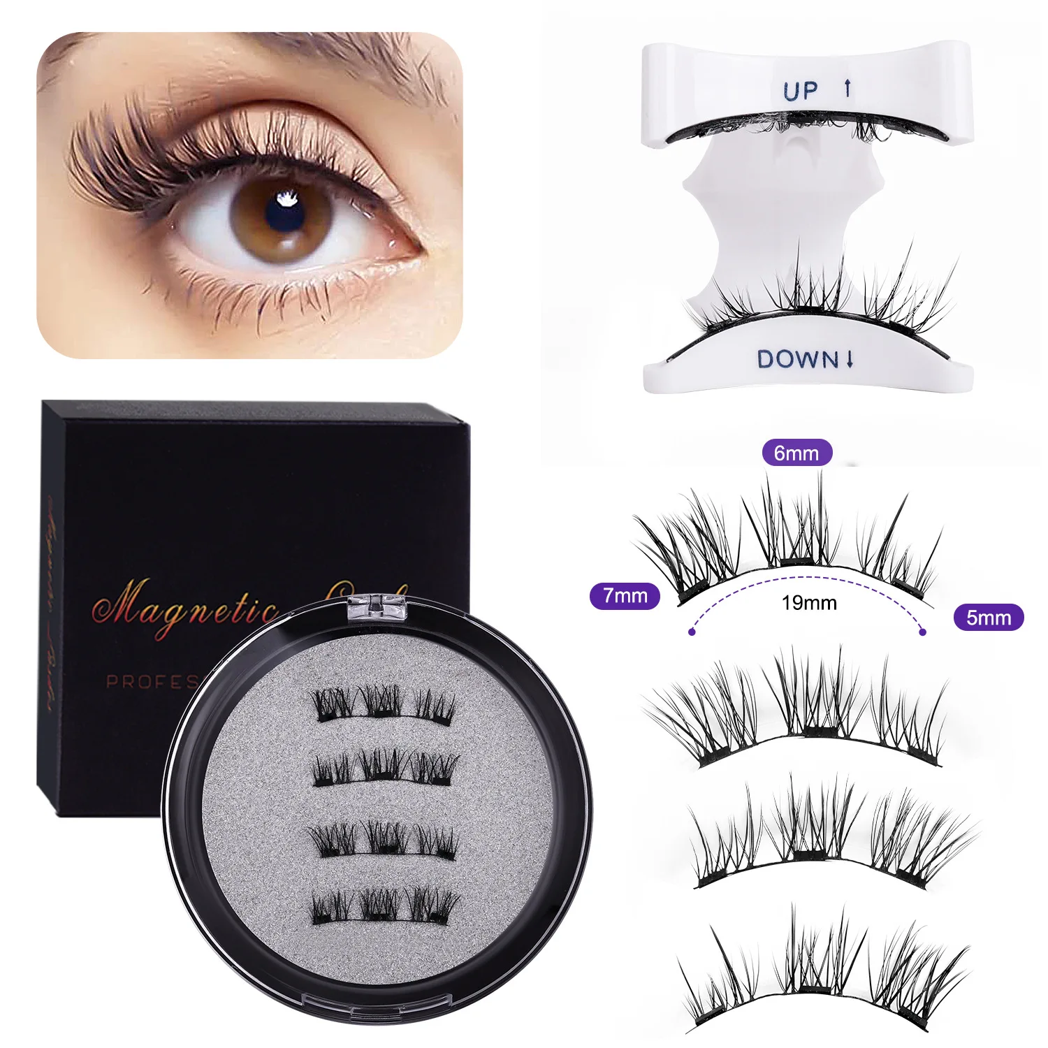 Magnetic Eyelashes 1 Pair Natural Faux Mink Lashes Reusable False Eyelashes Tweezer Set Eyelash Extension Makeup Tool