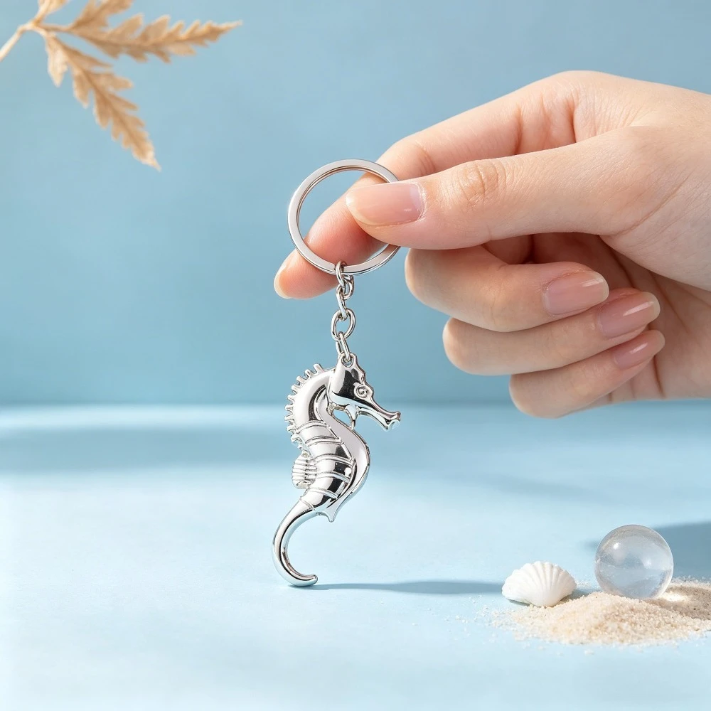 Kreativer Simulierter Metall-Seepferdchen-Schlüsselanhänger Modischer Hai-förmiger Flaschenöffner Kleine und Tragbare Accessoires Anhänger Geschenke – Detail 2