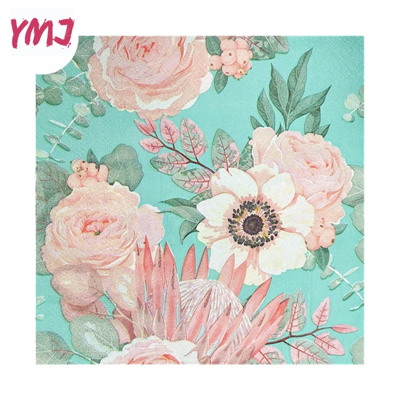 Servilletas con estampado colorido de flores imperiales, pañuelos faciales de pulpa de madera nativa decorativos creativos, hotel, restaurante occidental, cafetería, 2 capas
