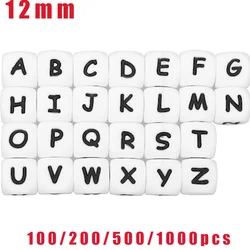100-1000Pcs Silicone Letters Beads 12mm Baby Chew Teething Alphabet Beads DIY Pacifier Chain Bracelet Jewelry Accessories