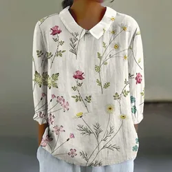 Blusa de manga corta holgada para mujer, camisa elegante con solapa, Color liso, ropa de calle, 2025