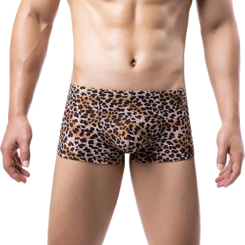 Sexy Men\'s Boxers Underwear Leopard Pattern Low Waist Soft Boxershorts Men Lingerie Underpants