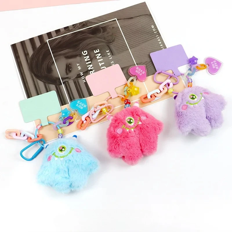 Cute Plush Phone Charms DIY Car Mobile Phone Chain Lanyard Keychain Backpack Smartphone Little Monster Pendant Stuffed Toy Gift