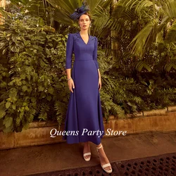 New Mother of The Bride Dress 2025 3/4 Sleeves V Neck Beading Rhinestone Ankle Length Woman Guest Party Dresses for Weddings