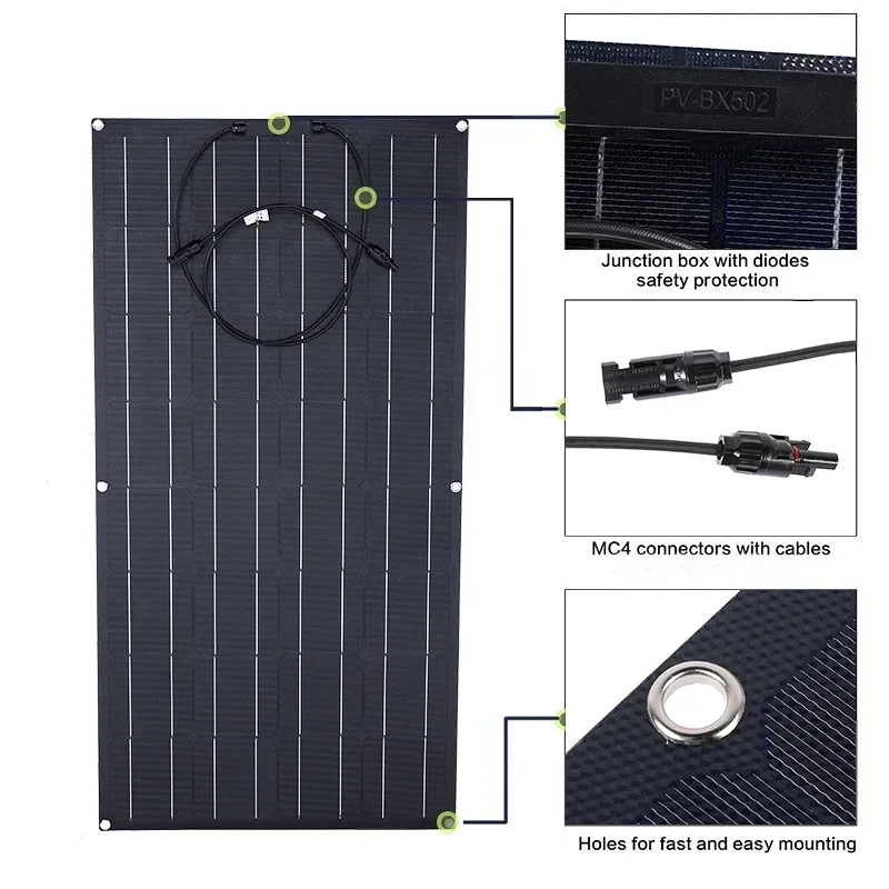 600W 300W Solar Panel Kit 18V Flexible Solar Cells 60A Controller Power Charger for Outdoor Camping Yacht Motorhome Car RV Boat