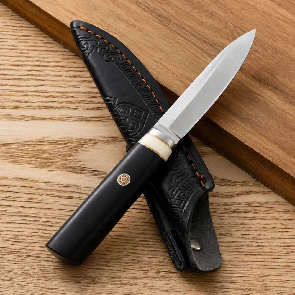 Wooden Handle Sharp Outdoor Knife with Resin Cover for Camping  A Unique Outdoor Knife with A Sheath