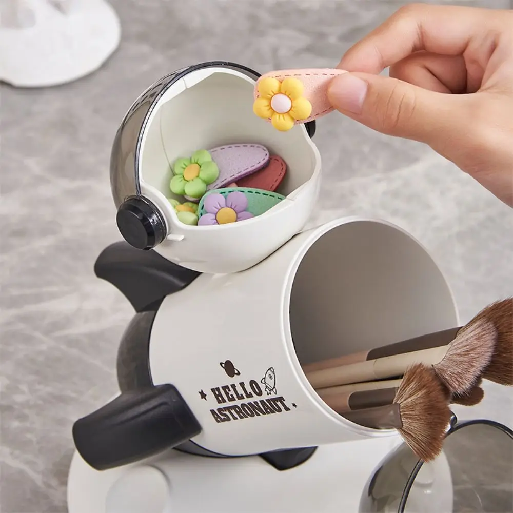 Creative Rocket Pen Holder Multifunctional Cartoon Astronaut Desktop Storage Box with Lid Decorative Cosmetic Brush Container