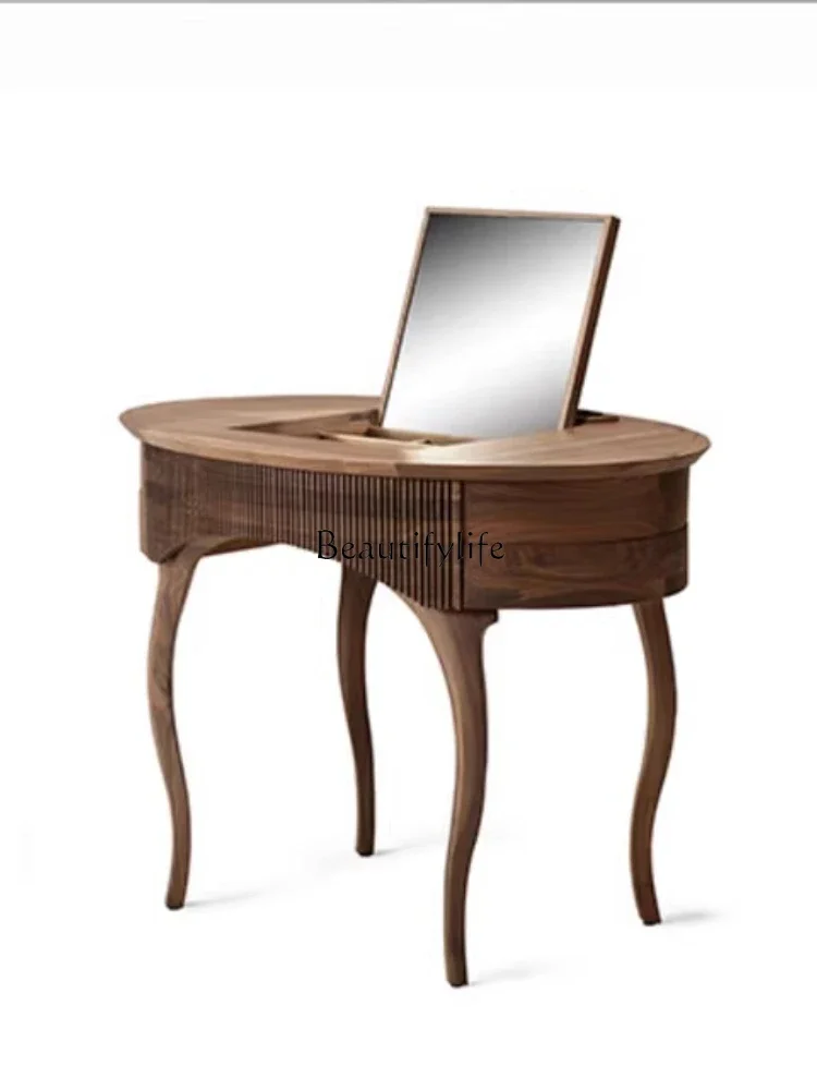 

05-*North American black walnut pure solid wood, European log simple modern clamshell dressing table