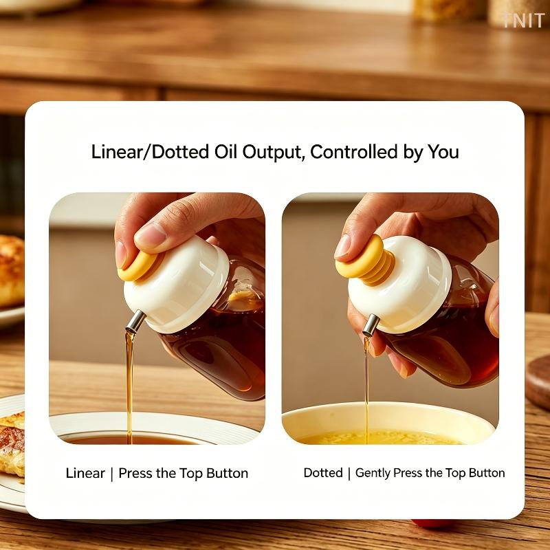  [J] Glass Oil Dispenser Press Type Quantitative Control Leak Proof Nozzle For Home Kitchen Cooking Baking 