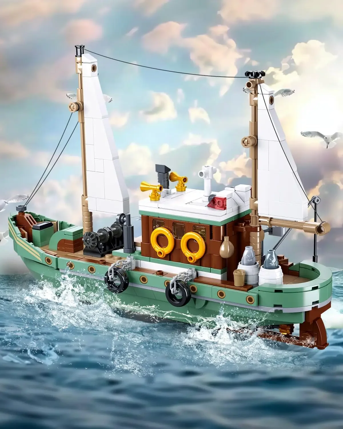 610PCS Fishing Boat Building Blocks Fishing Ship Model With Mini Figures Bricks Set Desktop Decoration Kids Toys Birthday Gifts